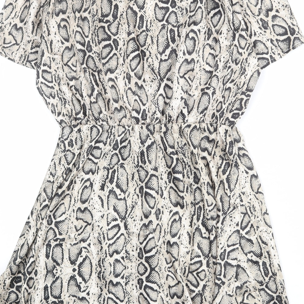 Cameo Rose Womens Beige Animal Print Polyester A-Line Size 10 V-Neck Button - Snake Skin Print