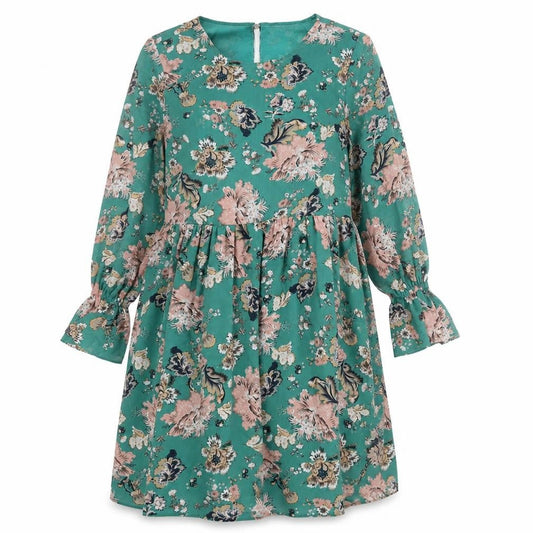 Glamorous Womens Green Floral Polyester A-Line Size M Round Neck Zip