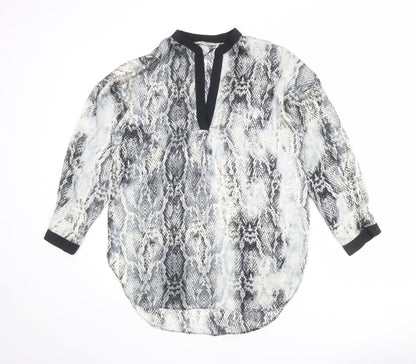 Zara Womens Multicoloured Animal Print Polyester Basic Blouse Size S V-Neck - Snake Print