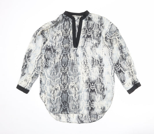 Zara Womens Multicoloured Animal Print Polyester Basic Blouse Size S V-Neck - Snake Print