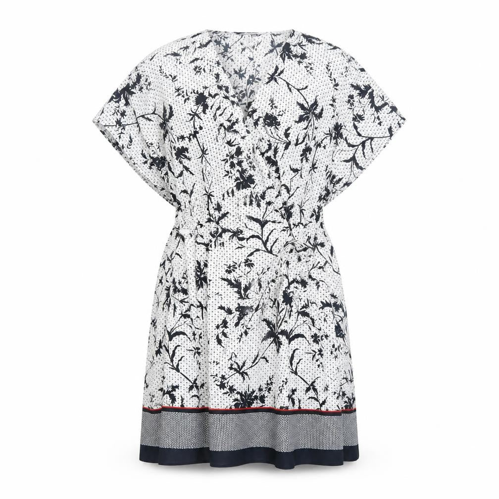 French Connection Womens White Geometric Polyester A-Line Size 8 V-Neck Tie