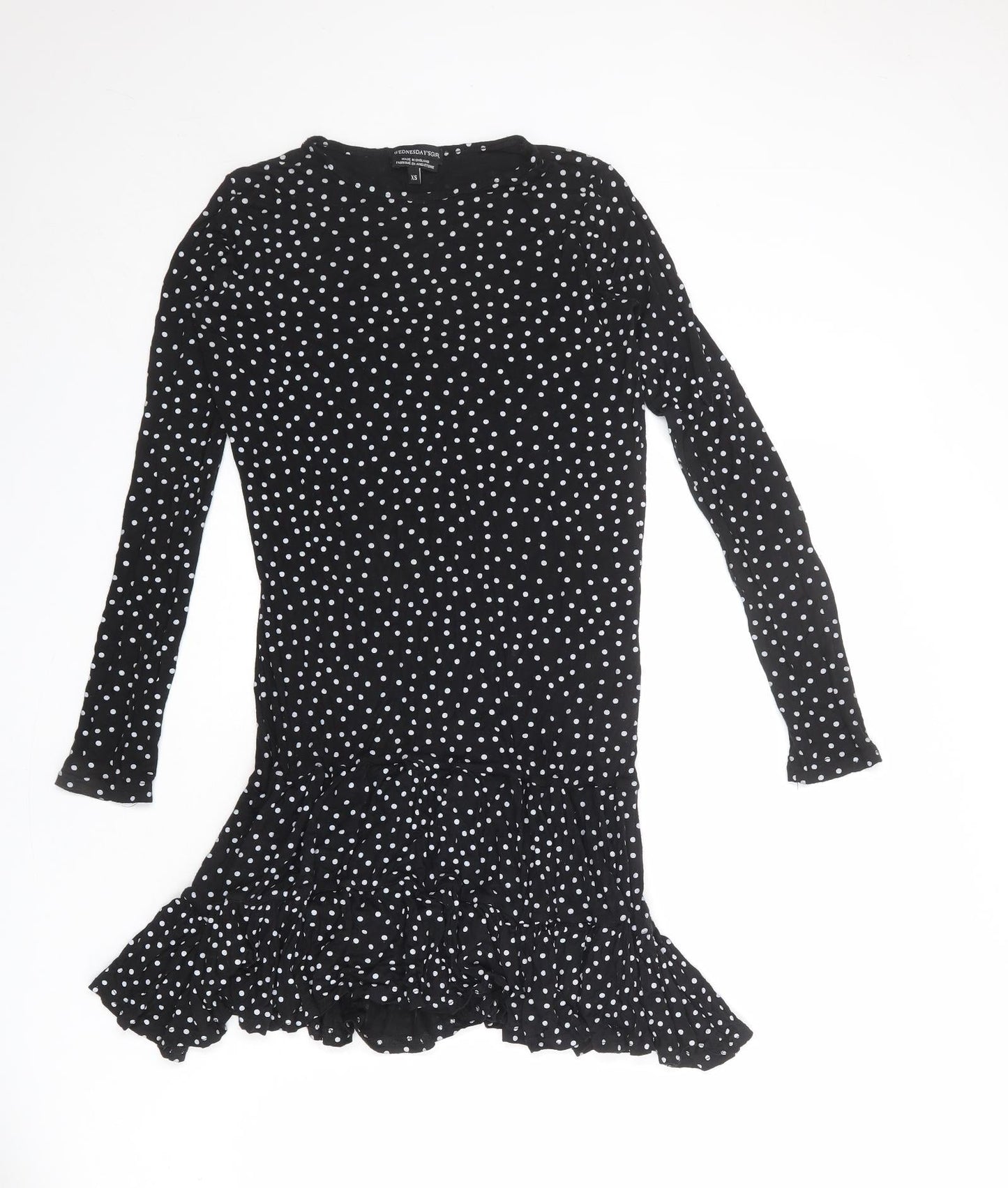 Wednesday's Girl Womens Black Polka Dot Viscose A-Line Size XS Round Neck Pullover