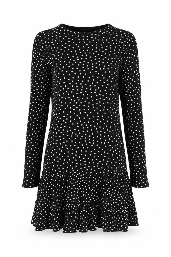 Wednesday's Girl Womens Black Polka Dot Viscose A-Line Size XS Round Neck Pullover