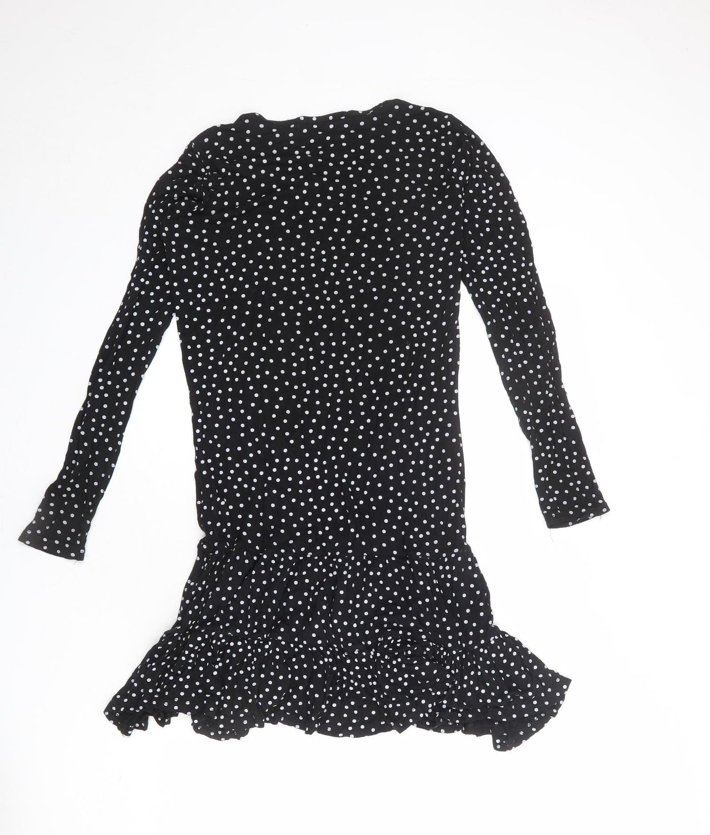 Wednesday's Girl Womens Black Polka Dot Viscose A-Line Size XS Round Neck Pullover