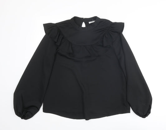 Topshop Womens Black Polyester Basic Blouse Size 10 Round Neck