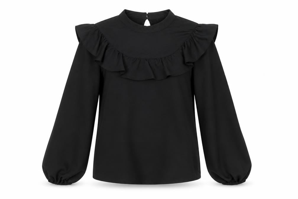 Topshop Womens Black Polyester Basic Blouse Size 10 Round Neck