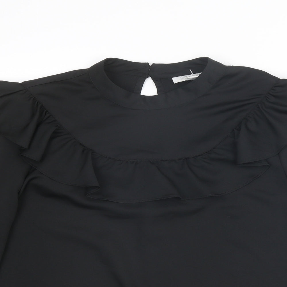 Topshop Womens Black Polyester Basic Blouse Size 10 Round Neck