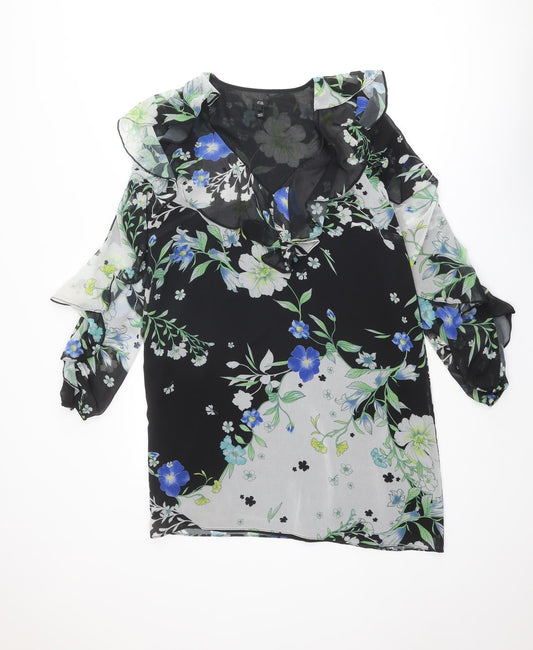 River Island Womens Multicoloured Floral Polyester Shift Size 12 V-Neck Pullover