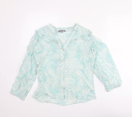 Principles Womens Blue Geometric Cotton Basic Button-Up Size 8 V-Neck