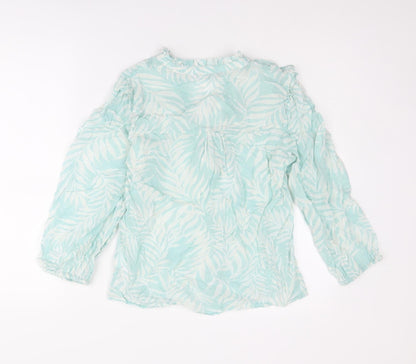 Back view of Principles women’s blue geometric cotton basic button-up, size UK 8, v-neck