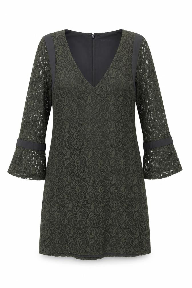 French Connection Womens Green Geometric Polyester Mini Size 8 V-Neck Zip