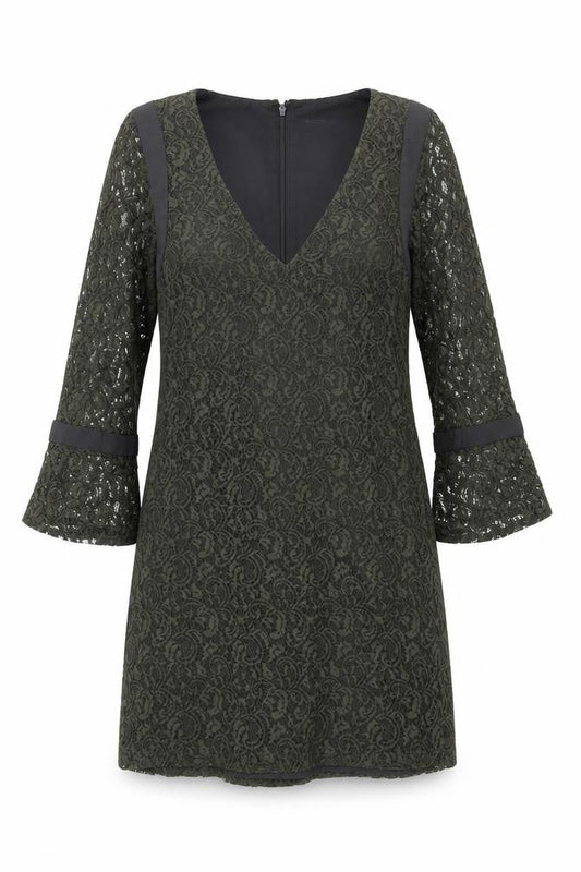French Connection Womens Green Geometric Polyester Mini Size 8 V-Neck Zip
