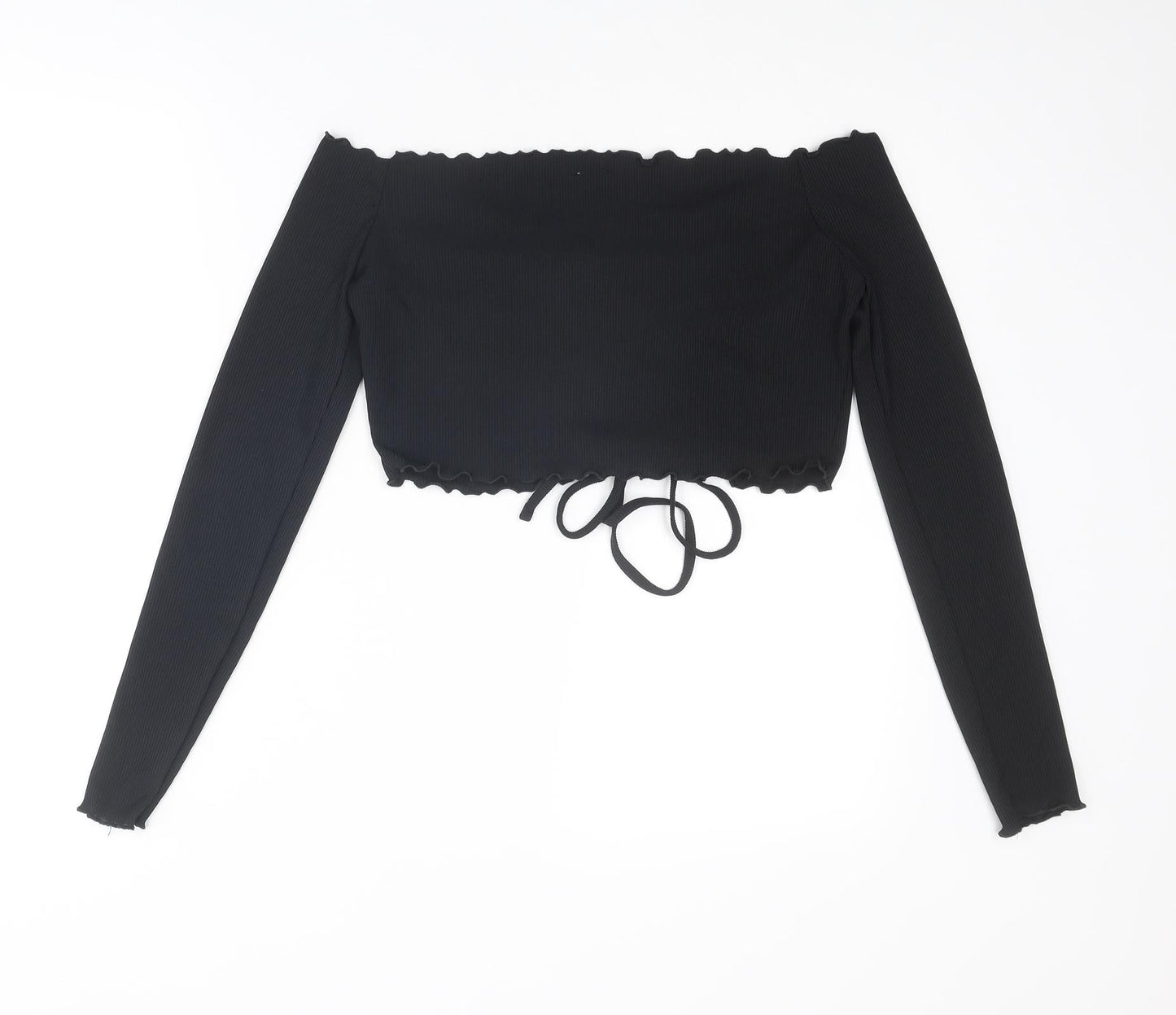COLLUSION Womens Black Polyester Cropped Blouse Size 16 Off the Shoulder - Ruched Detail
