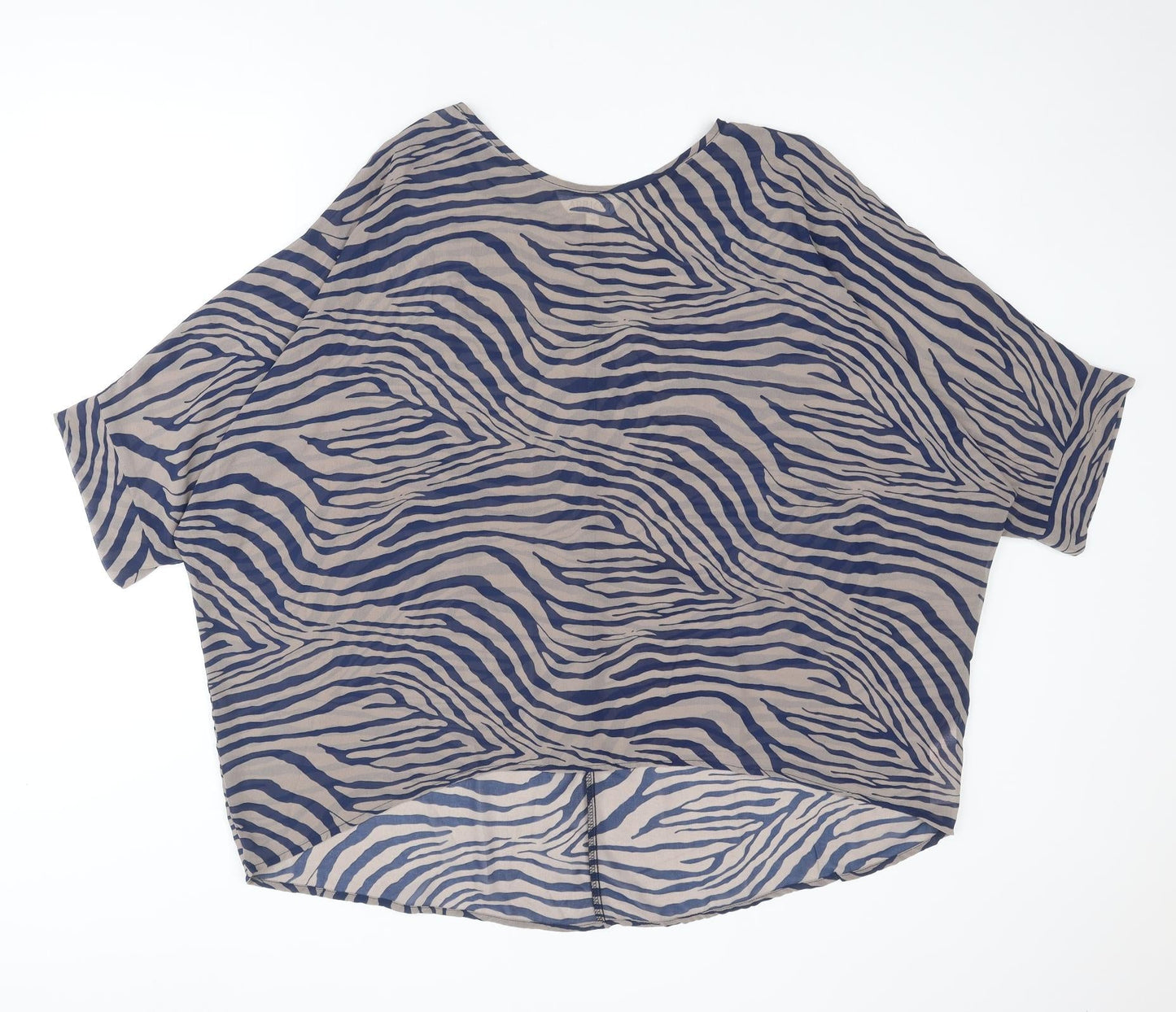 Apricot Womens Blue Animal Print Polyester Basic Blouse Size M Round Neck - Tiger Print