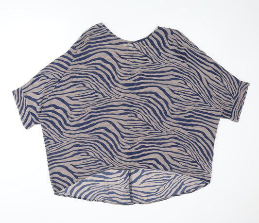 Apricot Womens Blue Animal Print Polyester Basic Blouse Size M Round Neck - Tiger Print