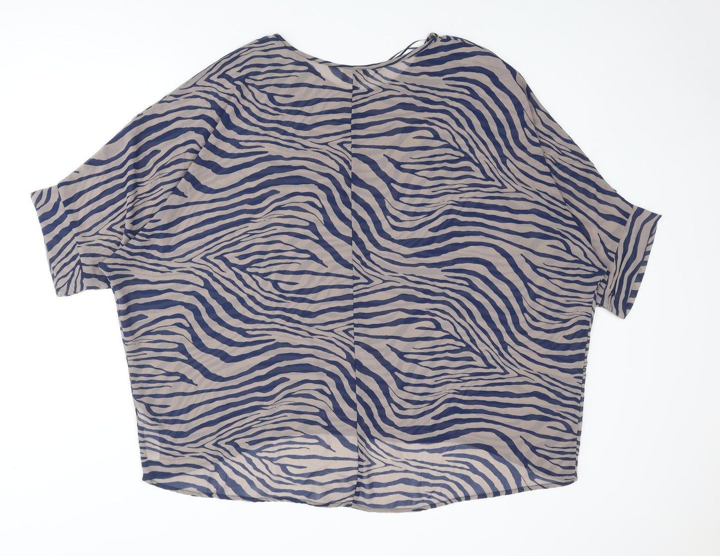 Apricot Womens Blue Animal Print Polyester Basic Blouse Size M Round Neck - Tiger Print