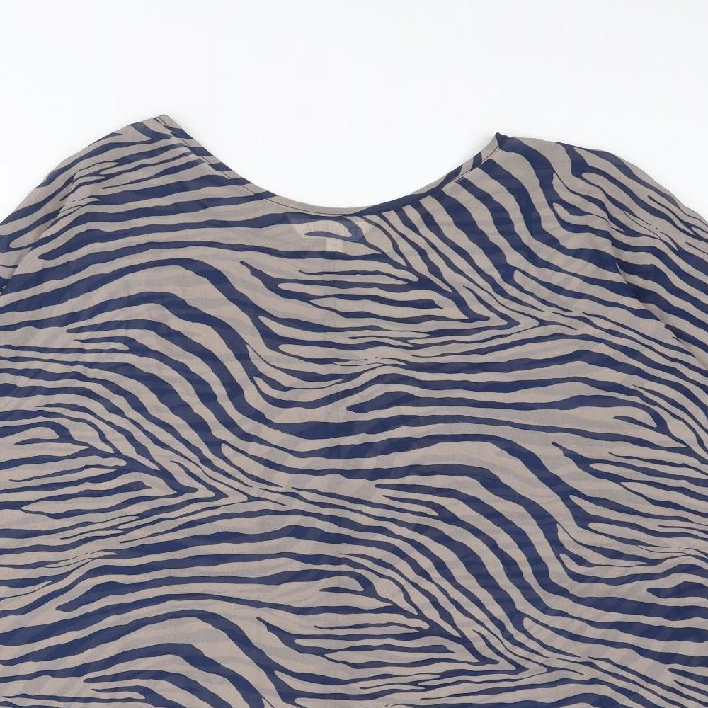 Apricot Womens Blue Animal Print Polyester Basic Blouse Size M Round Neck - Tiger Print