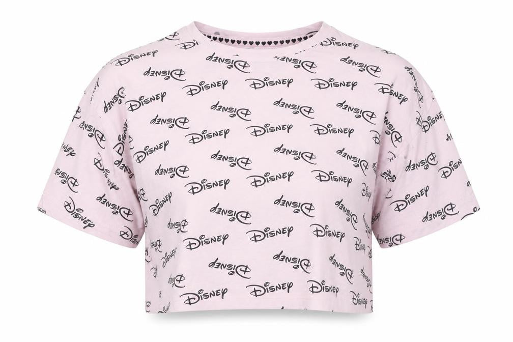 Disney Womens Pink Geometric 100% Cotton Cropped T-Shirt Size 14 Round Neck - Size 14-16