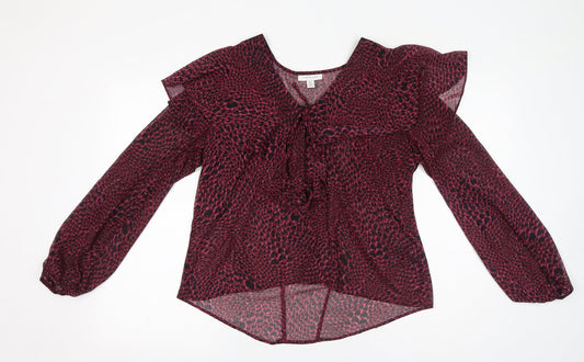 Topshop Womens Purple Geometric Polyester Basic Blouse Size 10 V-Neck