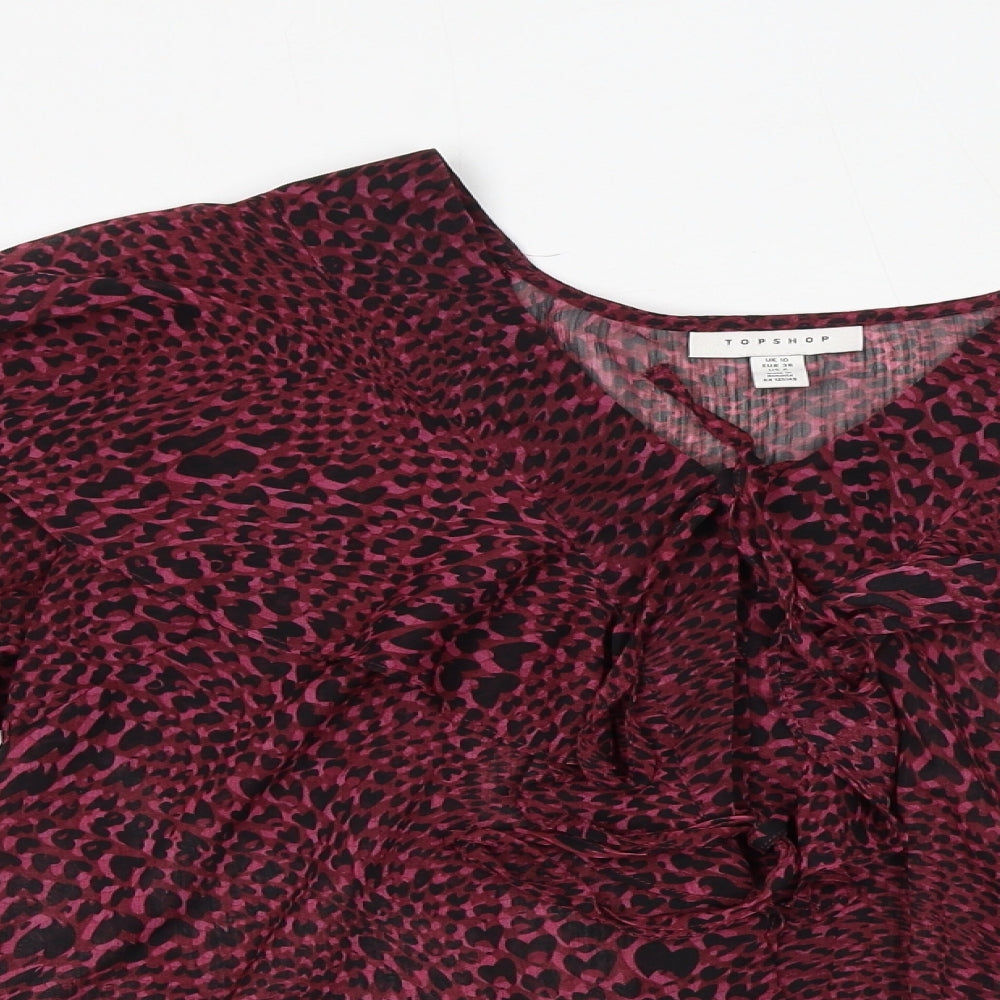 Topshop Womens Purple Geometric Polyester Basic Blouse Size 10 V-Neck