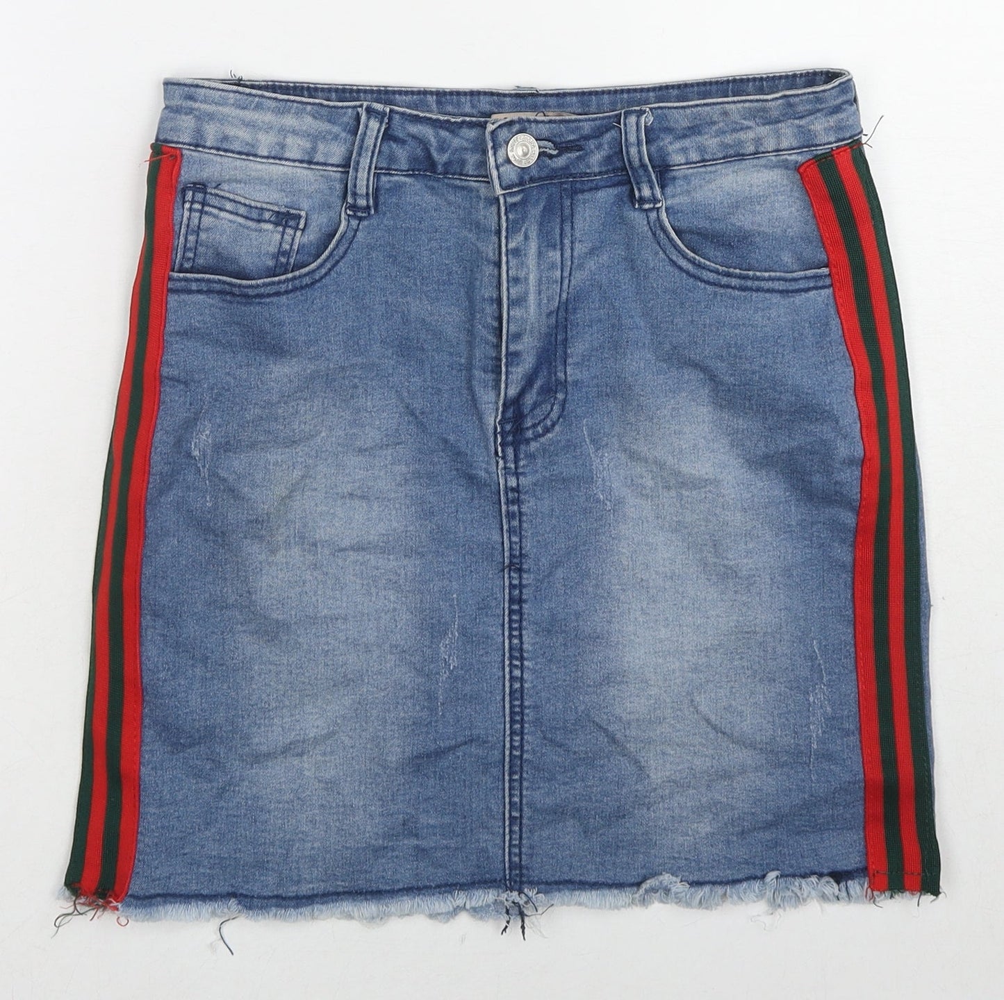 My Bestiny Womens Blue Cotton A-Line Skirt Size 10 Zip