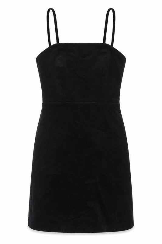 New Look Womens Black Cotton Slip Dress Size 6 Square Neck Zip