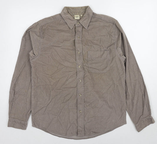 Cotton Traders Mens Brown Cotton Button-Up Size S Collared Button