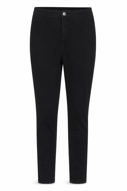 Front view of Denim & Co. women’s black cotton skinny jeans, size UK 12, 31-inch leg regular zip