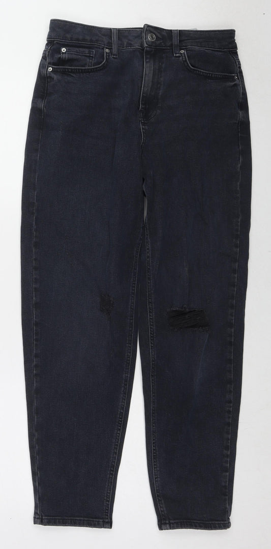 Marks and Spencer Womens Blue Cotton Tapered Jeans Size 10 L26 in Regular Zip
