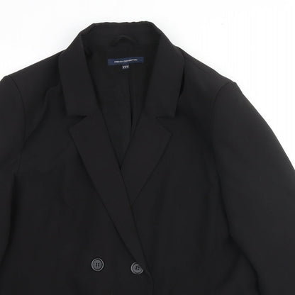 Close-up detail of French Connection women’s black polyester jacket blazer, size UK 16