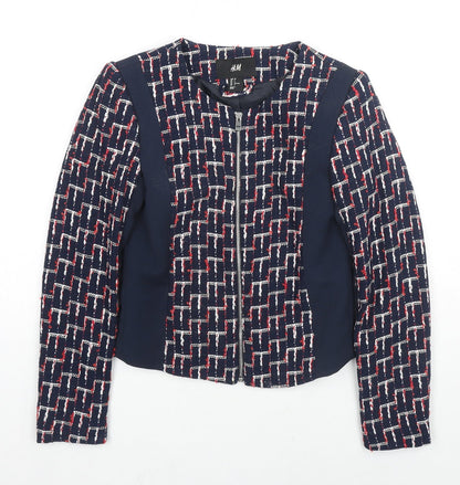 H&M Womens Blue Geometric Jacket Size 4 Zip
