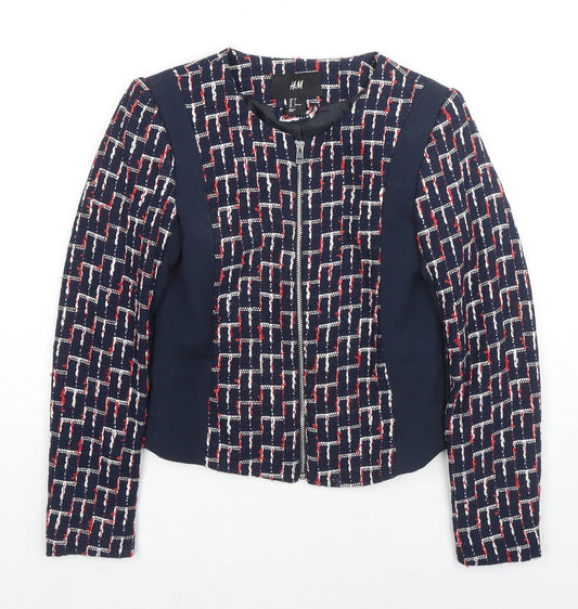H&M Womens Blue Geometric Jacket Size 4 Zip