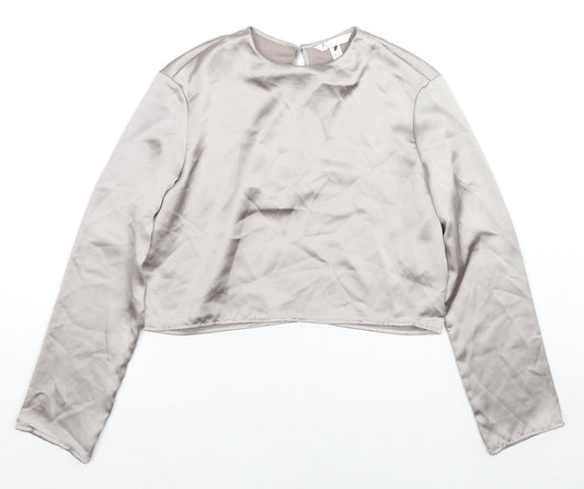 H&M Womens Beige Polyester Basic Blouse Size XS Round Neck