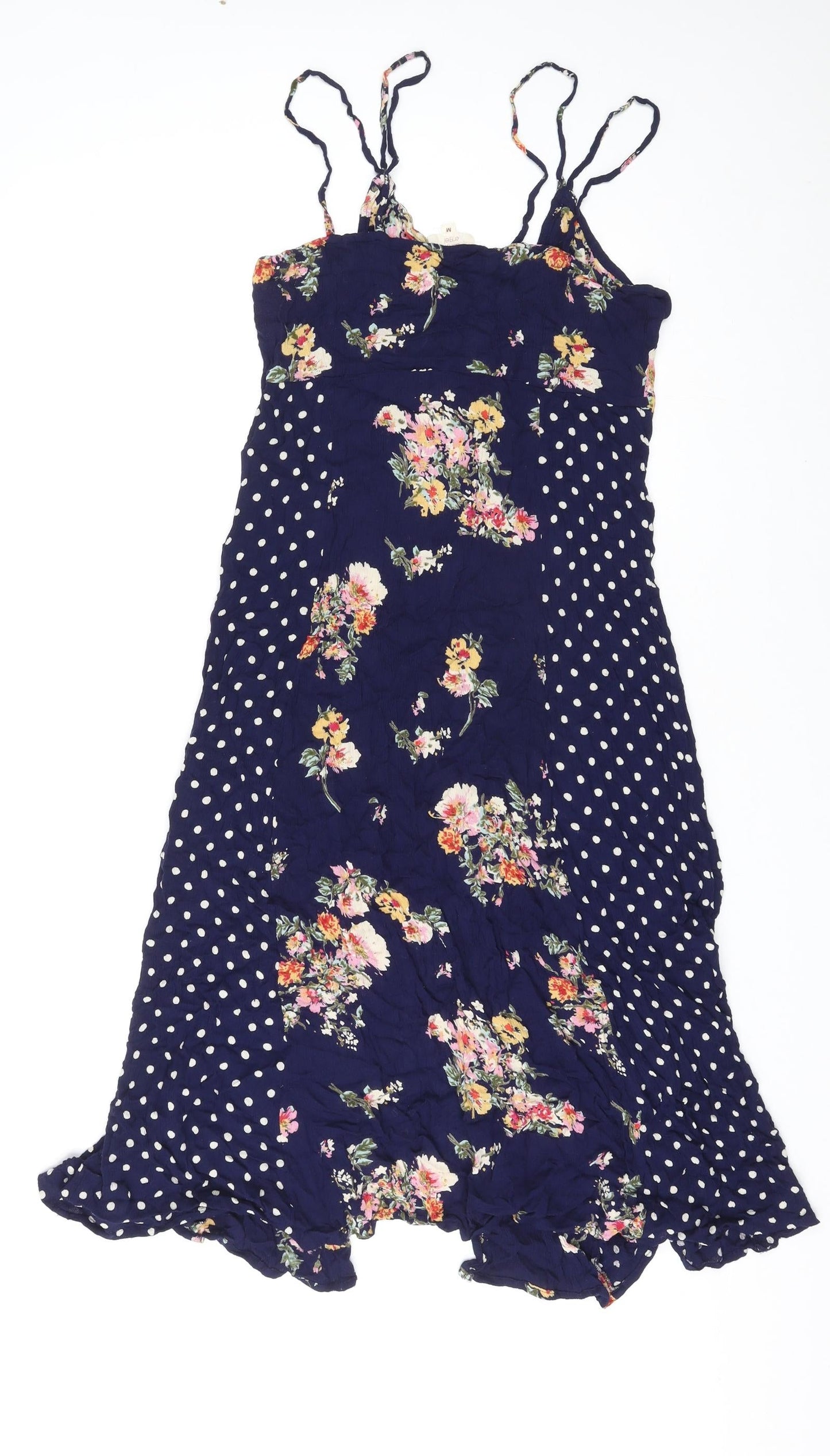 Earth Angel Womens Blue Floral Viscose Slip Dress Size M V-Neck Button