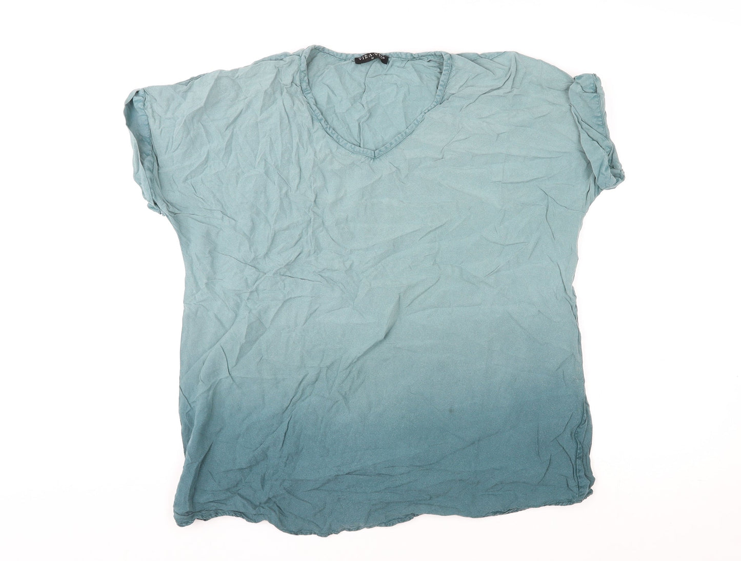 Viz-A-Viz Womens Blue Viscose Basic Blouse Size M V-Neck - Ombré