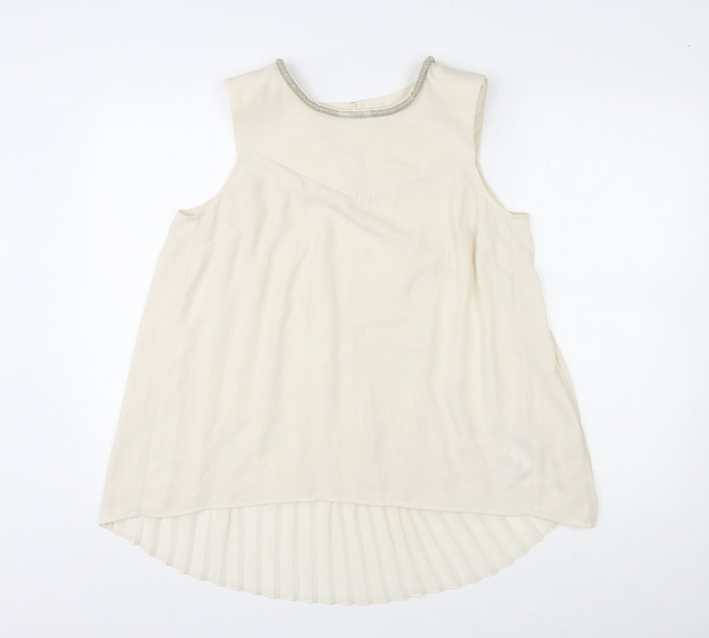 Oasis Womens Ivory Polyester Basic Tank Size 12 Round Neck