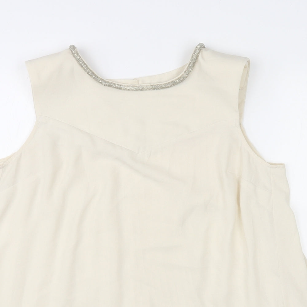 Oasis Womens Ivory Polyester Basic Tank Size 12 Round Neck