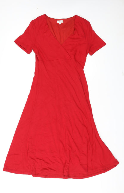 Country Casuals Womens Red Viscose A-Line Size S V-Neck Pullover