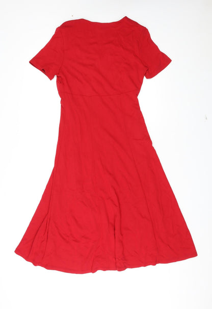 Country Casuals Womens Red Viscose A-Line Size S V-Neck Pullover