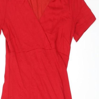 Country Casuals Womens Red Viscose A-Line Size S V-Neck Pullover