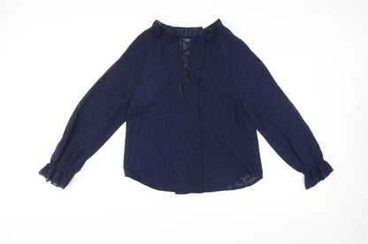 Marks & Spencer Womens Blue Animal Print Polyester Basic Blouse Size 8 V-Neck
