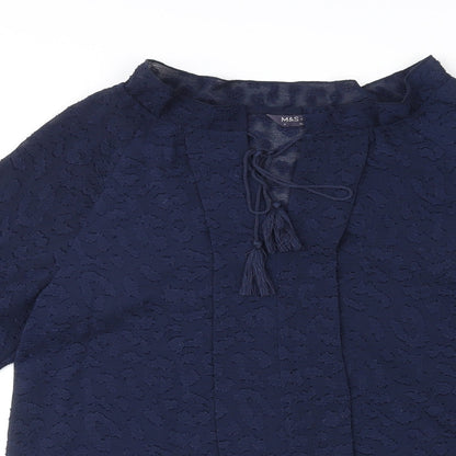 Marks & Spencer Womens Blue Animal Print Polyester Basic Blouse Size 8 V-Neck