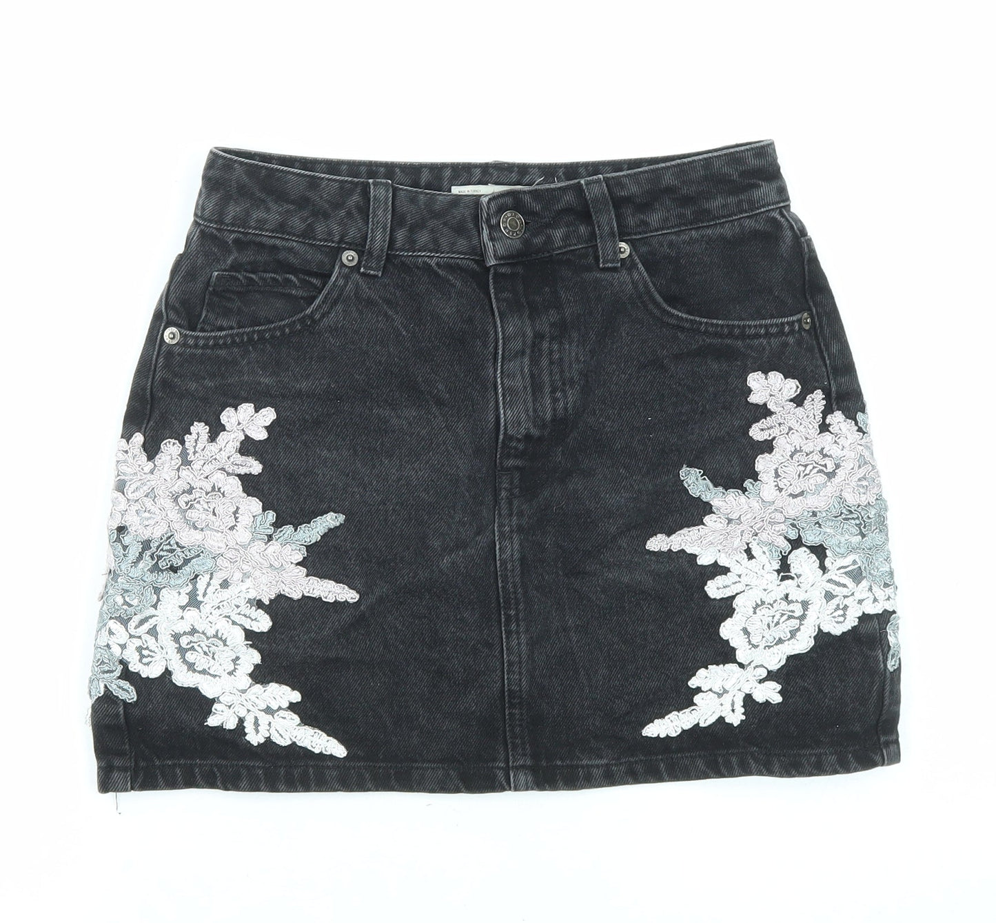 Topshop Womens Black Cotton Mini Skirt Size 8 Zip