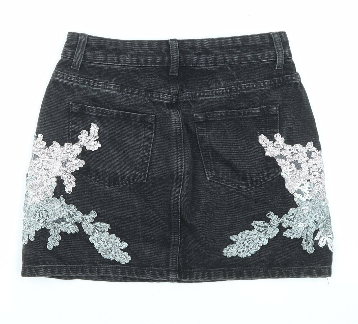 Topshop Womens Black Cotton Mini Skirt Size 8 Zip