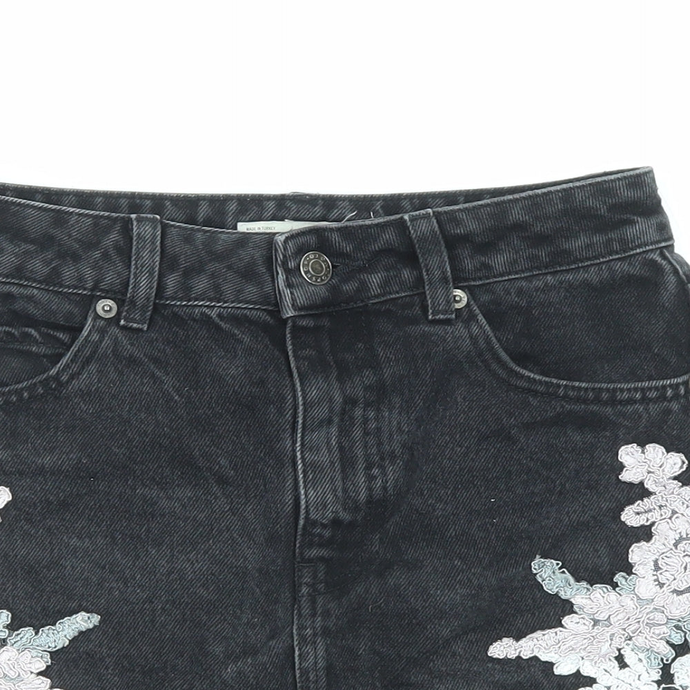 Topshop Womens Black Cotton Mini Skirt Size 8 Zip