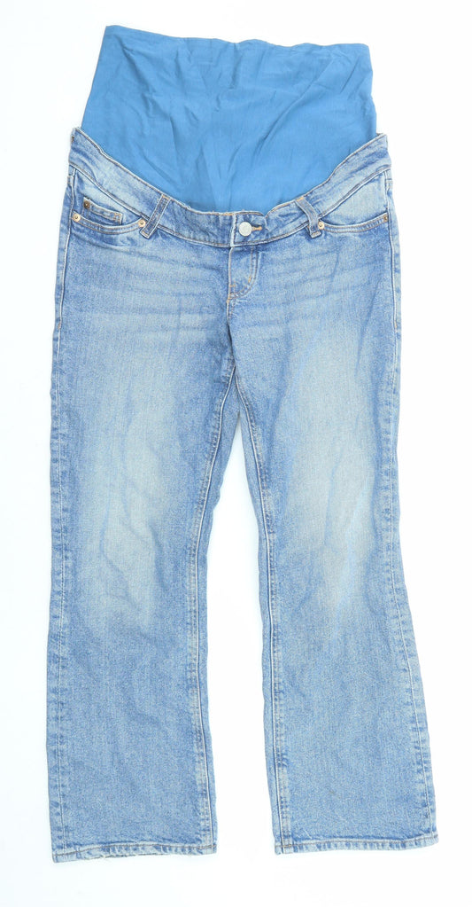 H&M Womens Blue Cotton Straight Jeans Size S L26 in Regular Zip