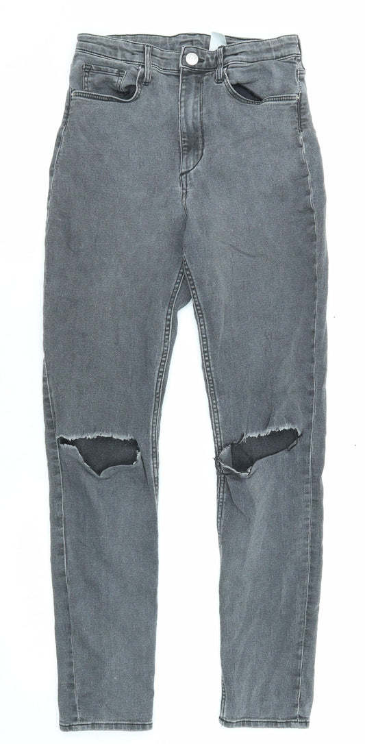 H&M Girls Grey Cotton Skinny Jeans Size 12-13 Years L26 in Regular Zip - Distressed