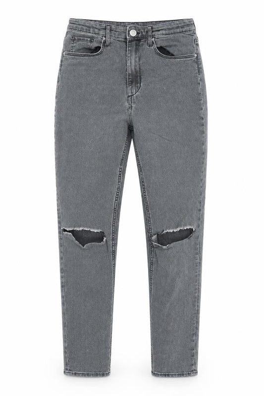 H&M Girls Grey Cotton Skinny Jeans Size 12-13 Years L26 in Regular Zip - Distressed