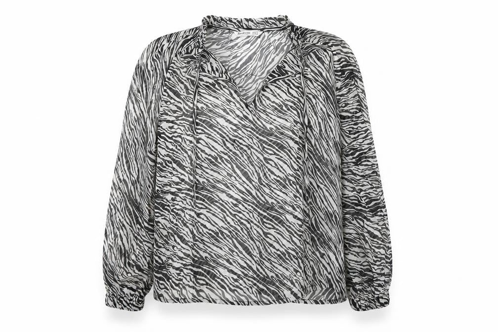 Stradivarius Womens Black Animal Print Polyester Basic Blouse Size M V-Neck