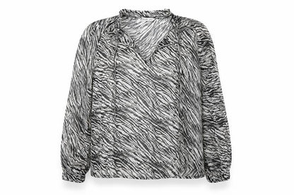 Stradivarius Womens Black Animal Print Polyester Basic Blouse Size M V-Neck